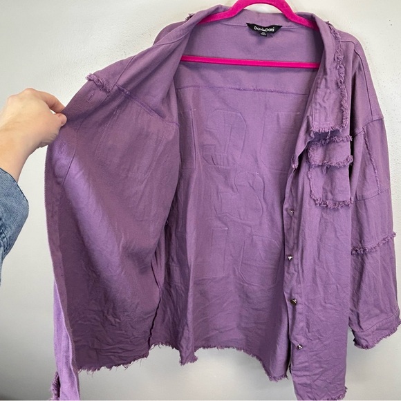 Davi & Dani Purple Rock & Roll Distressed Shacket Womens 3X - Picture 9 of 11